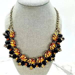 Tiger Print Statement Necklace Black Gems Bold Glam Costume 15’ Plus Ext…